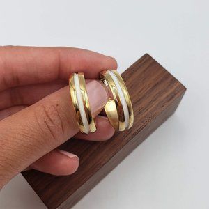 Napier Vintage Gold and White Tone Non-Pierced Screw-back Hoop Earrings